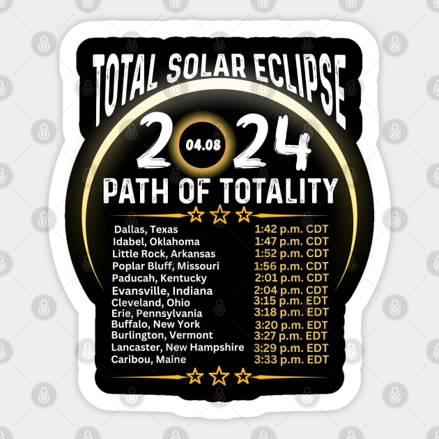 Path Of Totality North America Tour State Solar Eclipse 2024 Sticker by Peter smith